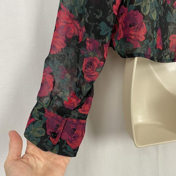 Aeropostale Top Womens Large Black Sheer Dark Floral Whimsigoth Romantic Witchy - Picture 6 of 14